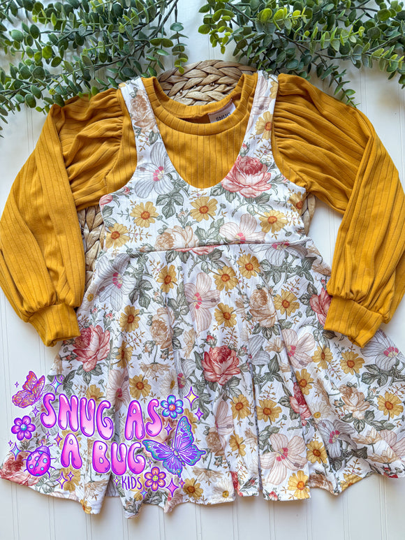 MTO Vintage Floral Bishop Sleeve Tee & Pinafore