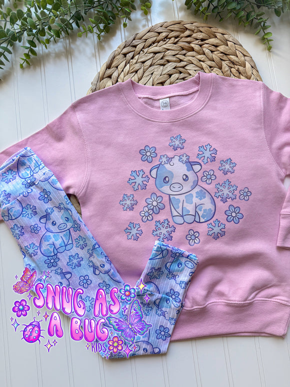 4T RTS Snowflake Cow Crew & Leggings